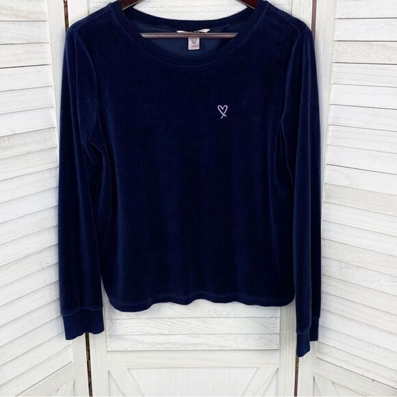 Victoria’s Secret Velour Crossover Split Back Pullover Sweatshirt Blue Medium - Picture 7 of 13